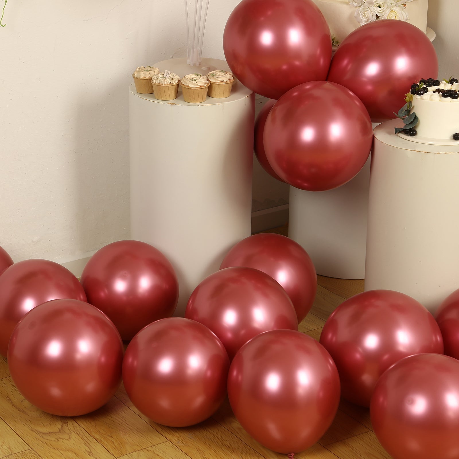 50 Pack Chrome Pink Biodegradable Latex Balloons 12", Thick Eco Friendly Metallic Party Balloons