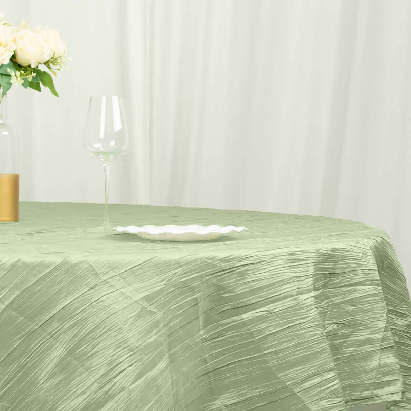 Taffeta 90"x90" Table Overlay Square Tablecloth Sage Green - Accordion Crinkle Table Cover