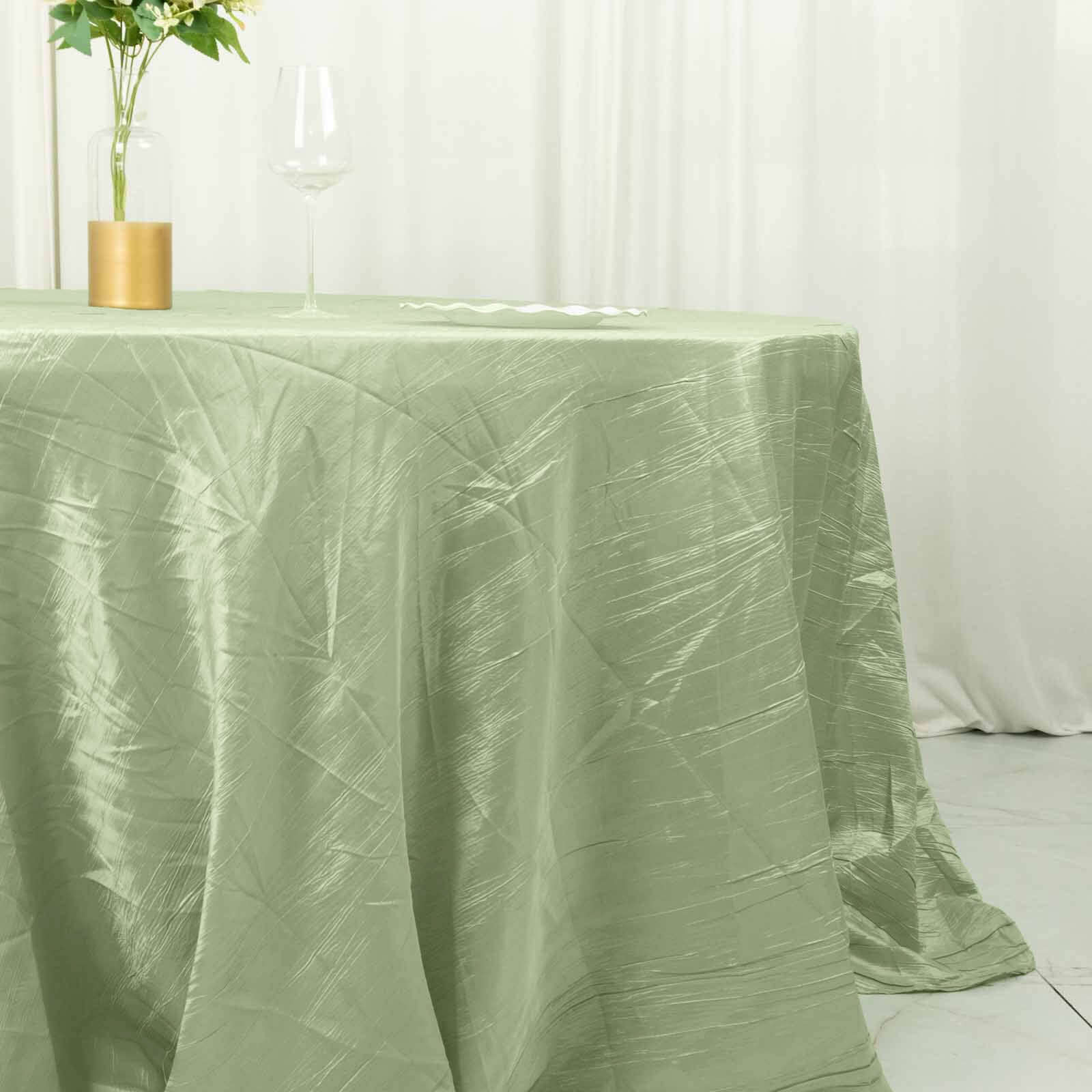 Taffeta 132" Round Tablecloth Sage Green - Seamless Accordion Crinkle Table Cover