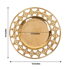6-Pack Acrylic Round Charger Plates 13" in Metallic Gold with Hollow Semi Circle Rim, Plastic Decorative Charger Tableware