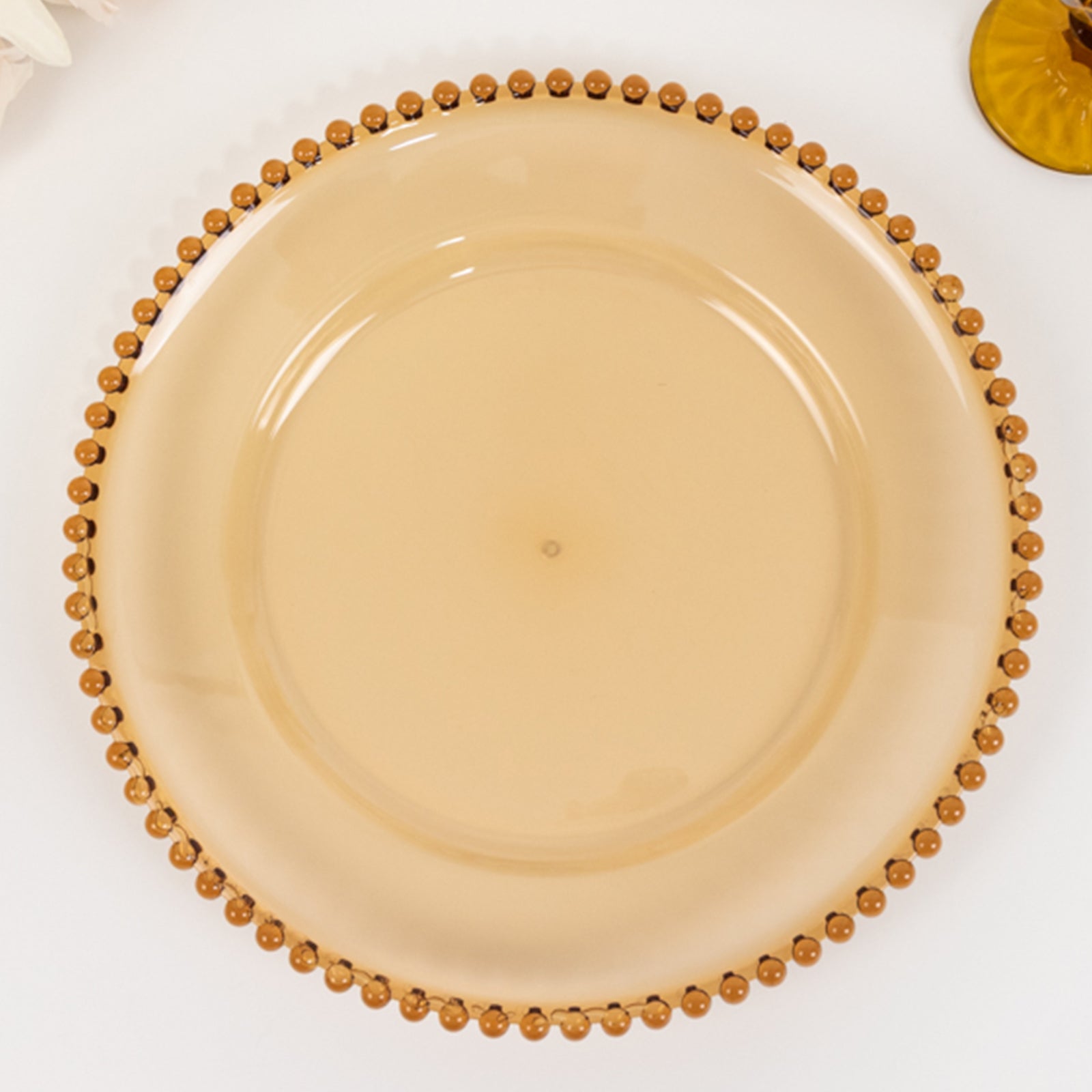 6-Pack Acrylic Round Charger Plates 13" in Amber Gold with Beaded Rim, Decorative Dinner Party Charger Tableware