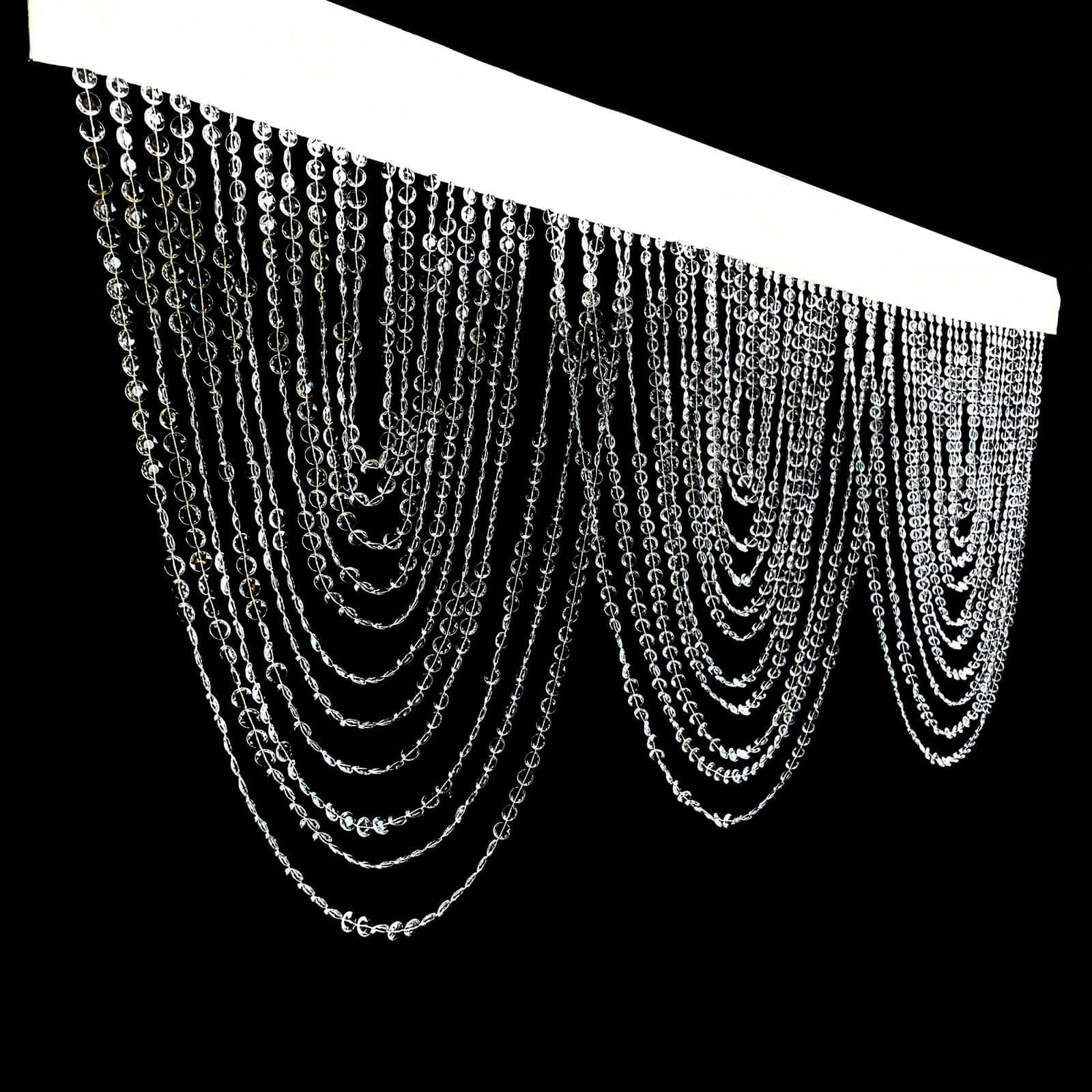 2 Pack Acrylic Crystal Beaded Curtain Valance with Polyester Rod Pocket, 23"x42" Triple Swag Diamond Cut Doorway Curtains