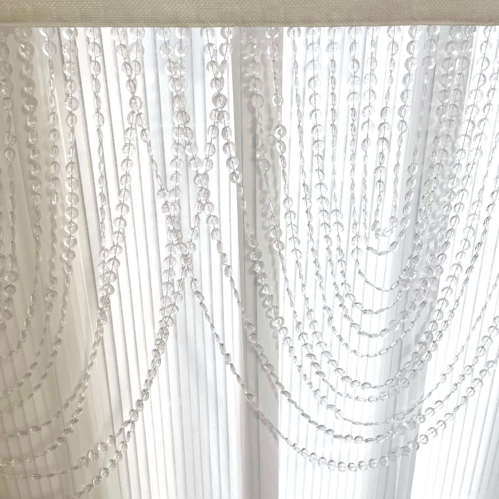 2 Pack Acrylic Crystal Beaded Curtain Valance with Polyester Rod Pocket, 23"x42" Triple Swag Diamond Cut Doorway Curtains