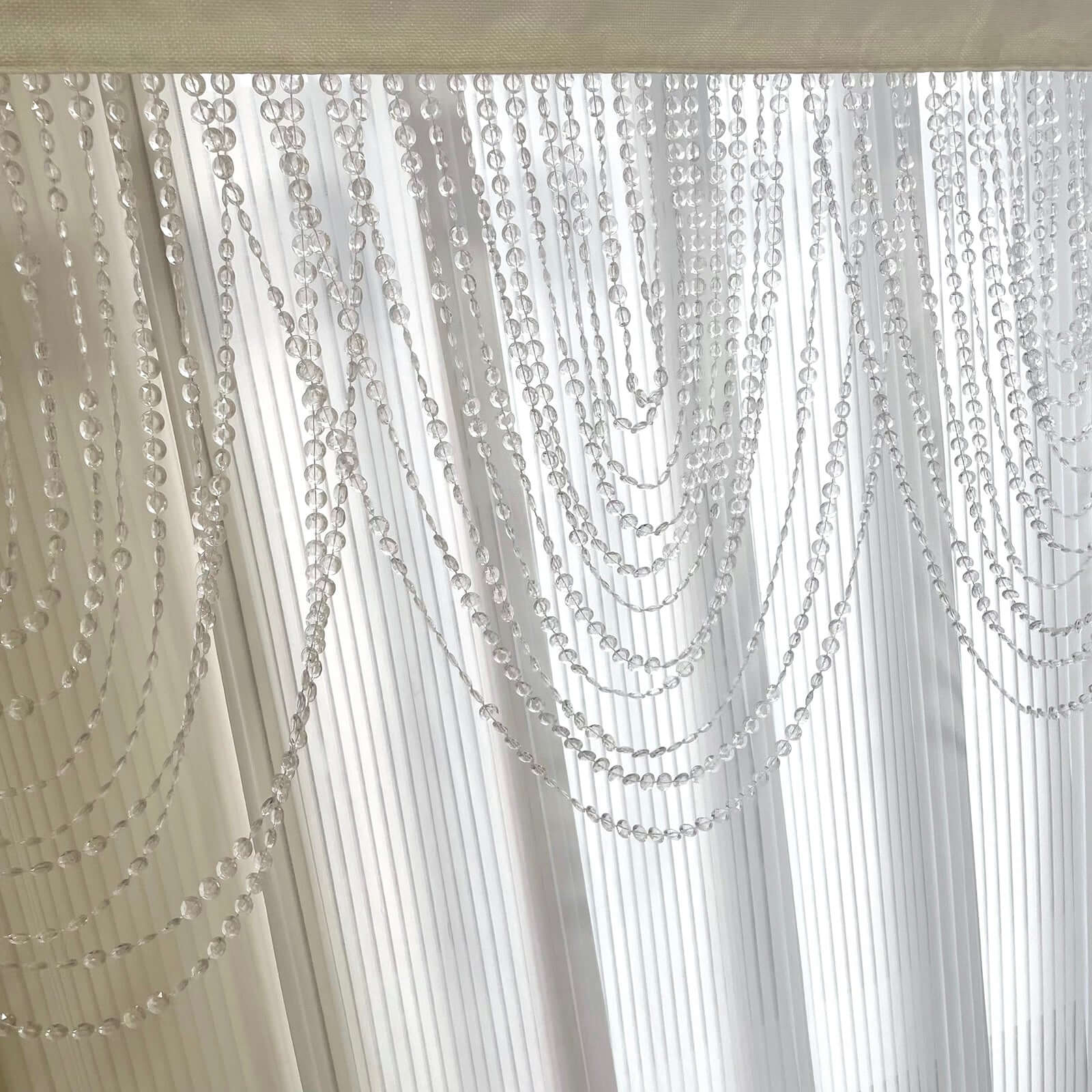 2 Pack Acrylic Crystal Beaded Curtain Valance with Polyester Rod Pocket, 23"x42" Triple Swag Diamond Cut Doorway Curtains