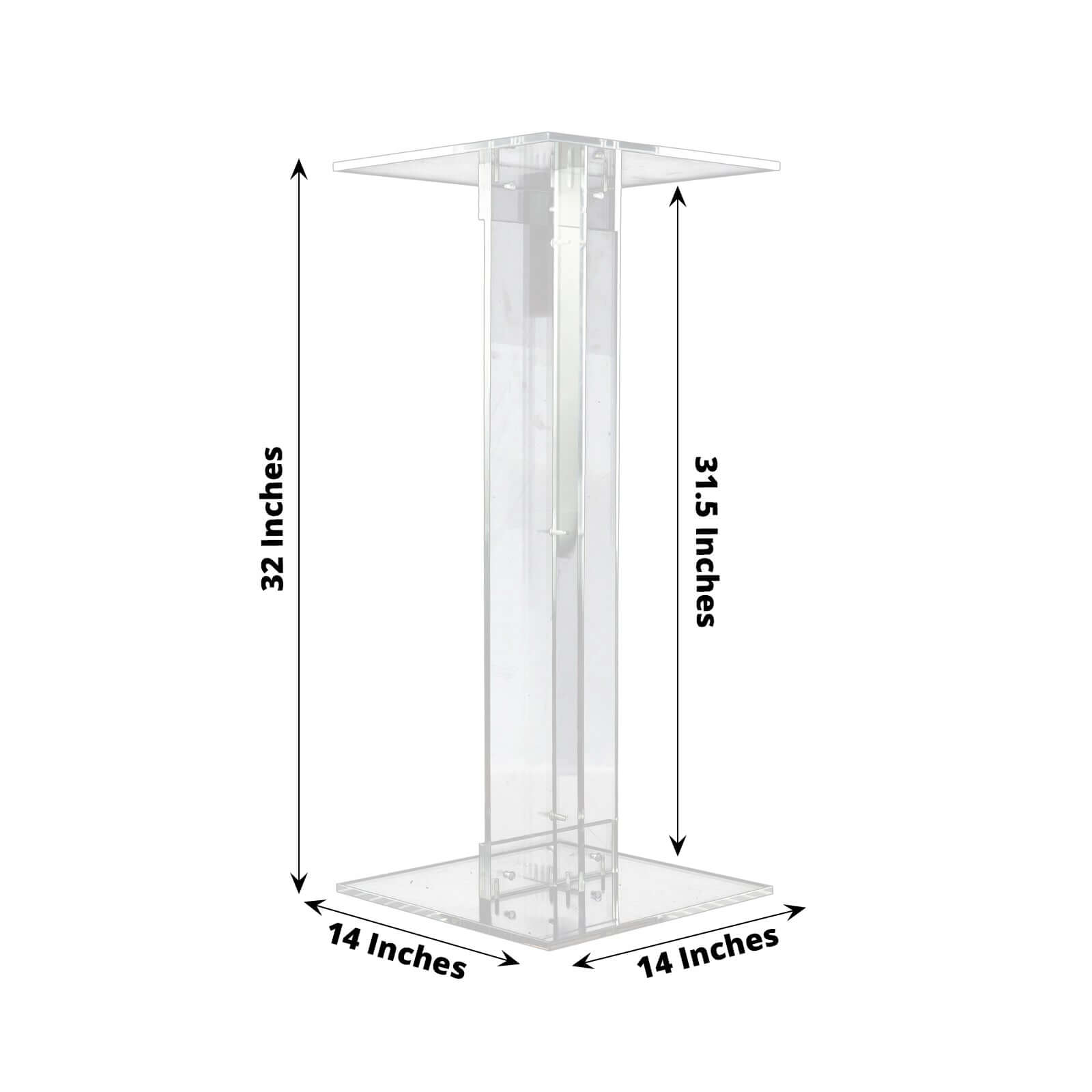Acrylic Display Stand Flower Pedestal with Square Bases Clear - Durable 10mm Thick Table Centerpiece 32"