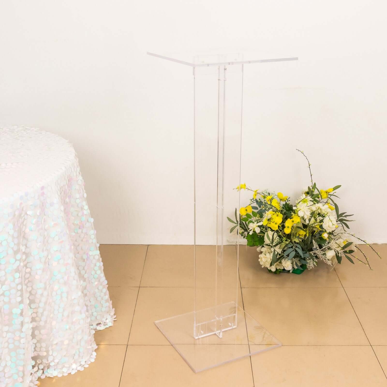 Acrylic Display Stand Flower Pedestal with Square Bases Clear - Durable 10mm Thick Table Centerpiece 32"
