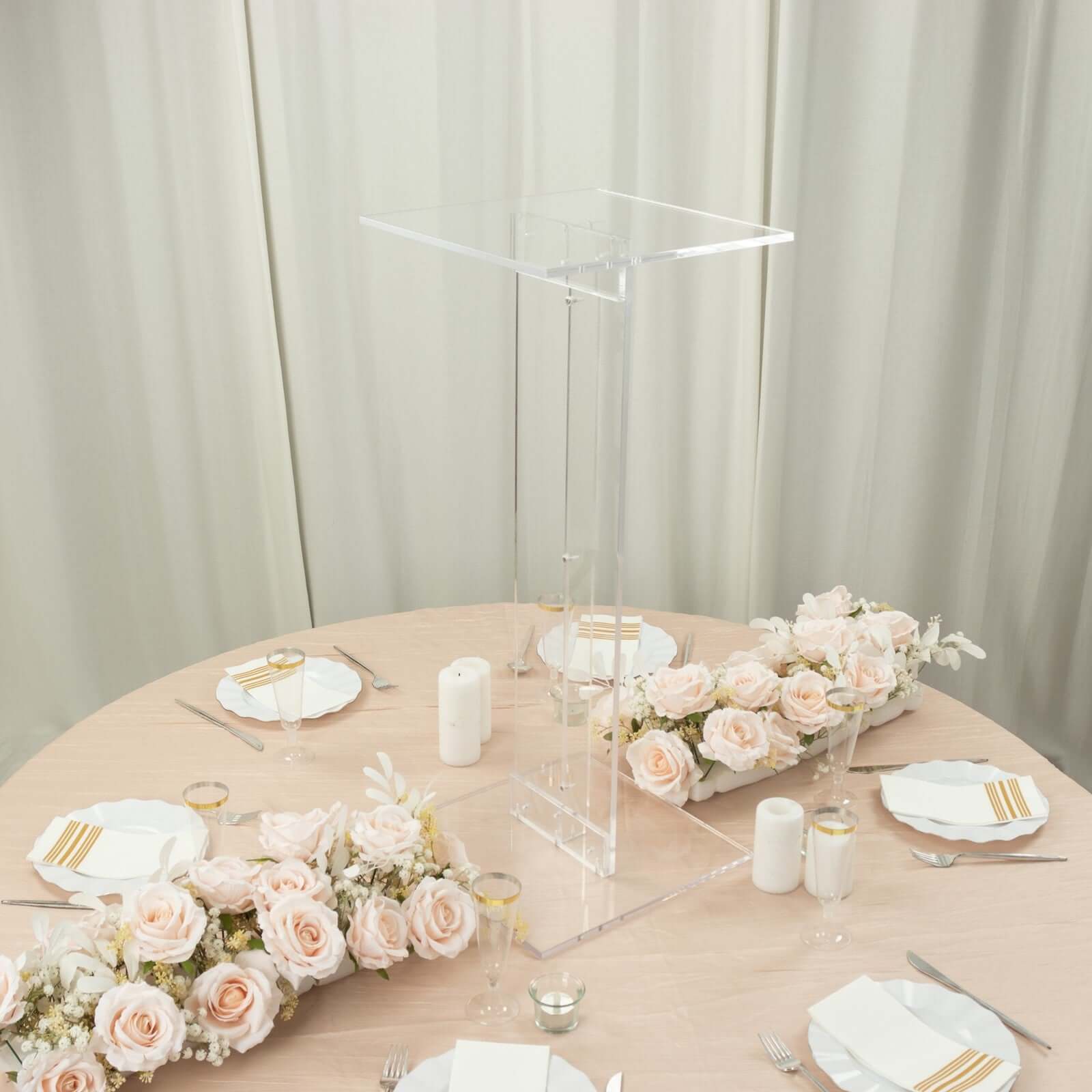 Acrylic Display Stand Flower Pedestal with Square Bases Clear - Durable 10mm Thick Table Centerpiece 32"