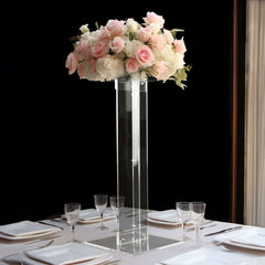 Acrylic Display Stand Flower Pedestal with Square Bases Clear - Durable 10mm Thick Table Centerpiece 32"