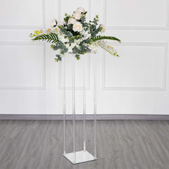 Acrylic Floor Vase Flower Stand with Square Mirror Base Clear - Durable Wedding Column Centerpiece for Events 40"