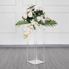 Acrylic Flower Vase Pillar Stand with Square Mirror Base Clear - Versatile Wedding Table Centerpiece 24"