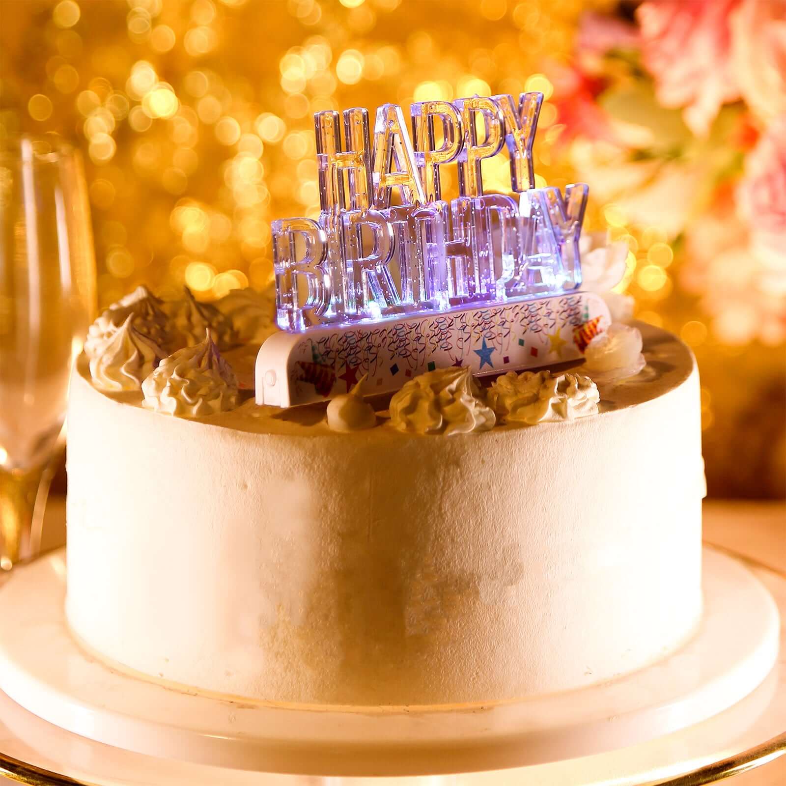 LED Cake Topper Multicolor Flashing Clear Acrylic - Perfect Happy Birthday Party Decor 5"x3"