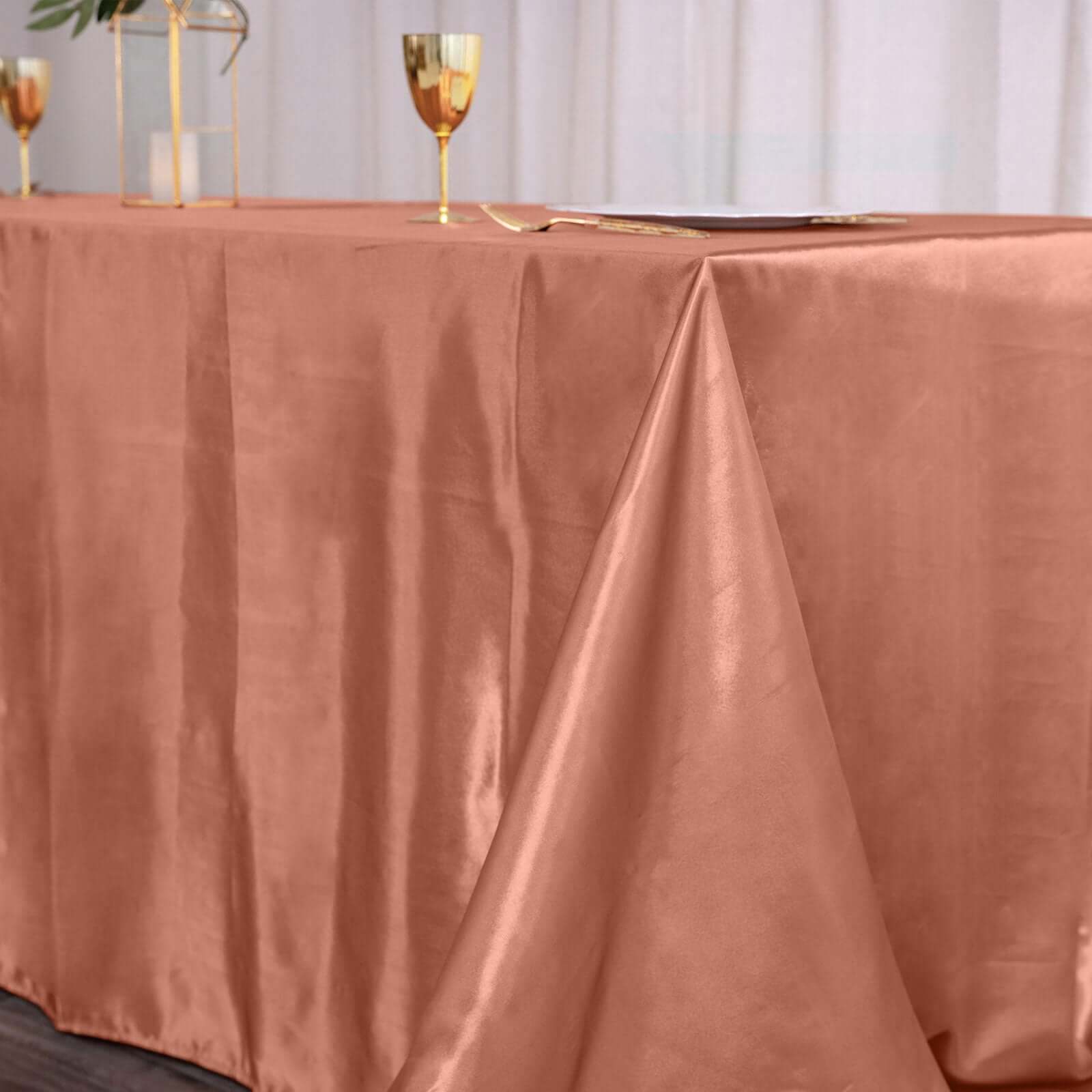 Satin Rectangular 90"x156" Tablecloth Terracotta (Rust) - Seamless Table Cover
