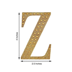 Decorative Rhinestone Alphabet "Z" Letter Stickers, Glitter Adhesive Craft Letters Gold DIY Sparkle Embellishments 4"