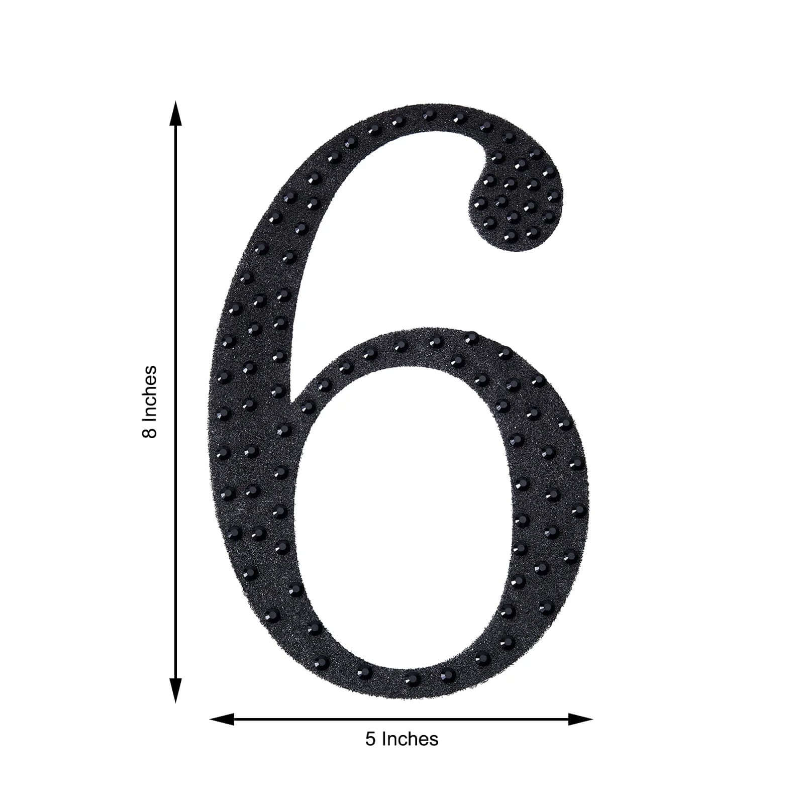 Decorative Rhinestone Number "6" Stickers, Glitter Adhesive Craft Numbers Black DIY Sparkle Embellishments 8"