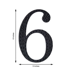 Decorative Rhinestone Number "6" Stickers, Glitter Adhesive Craft Numbers Black DIY Sparkle Embellishments 8"