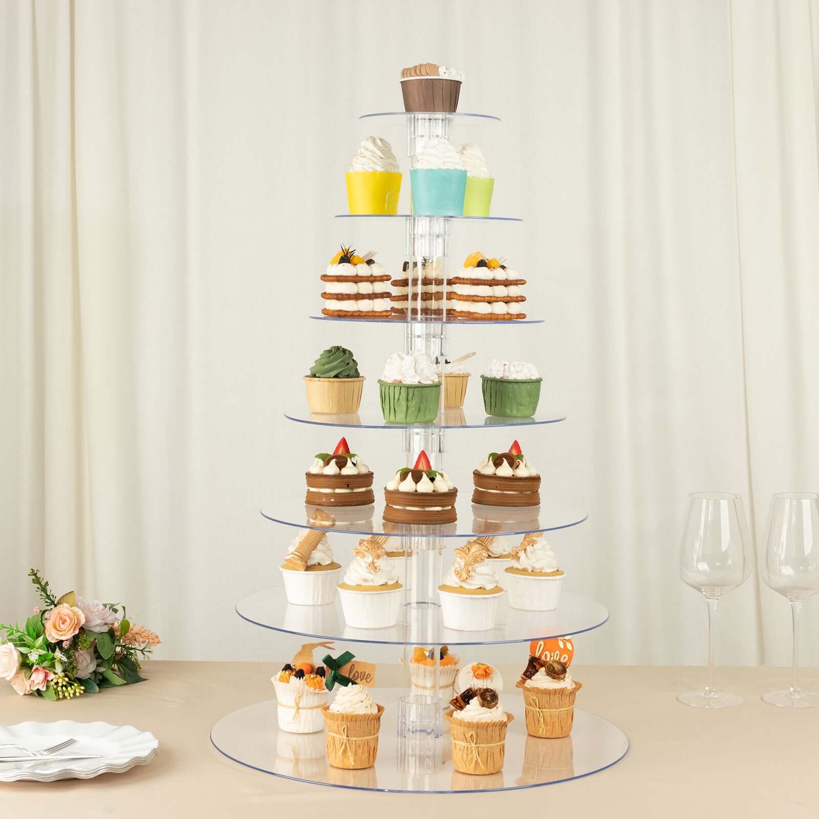 7-Tier Acrylic Round Cupcake Stand Clear & Catering Displays 26"