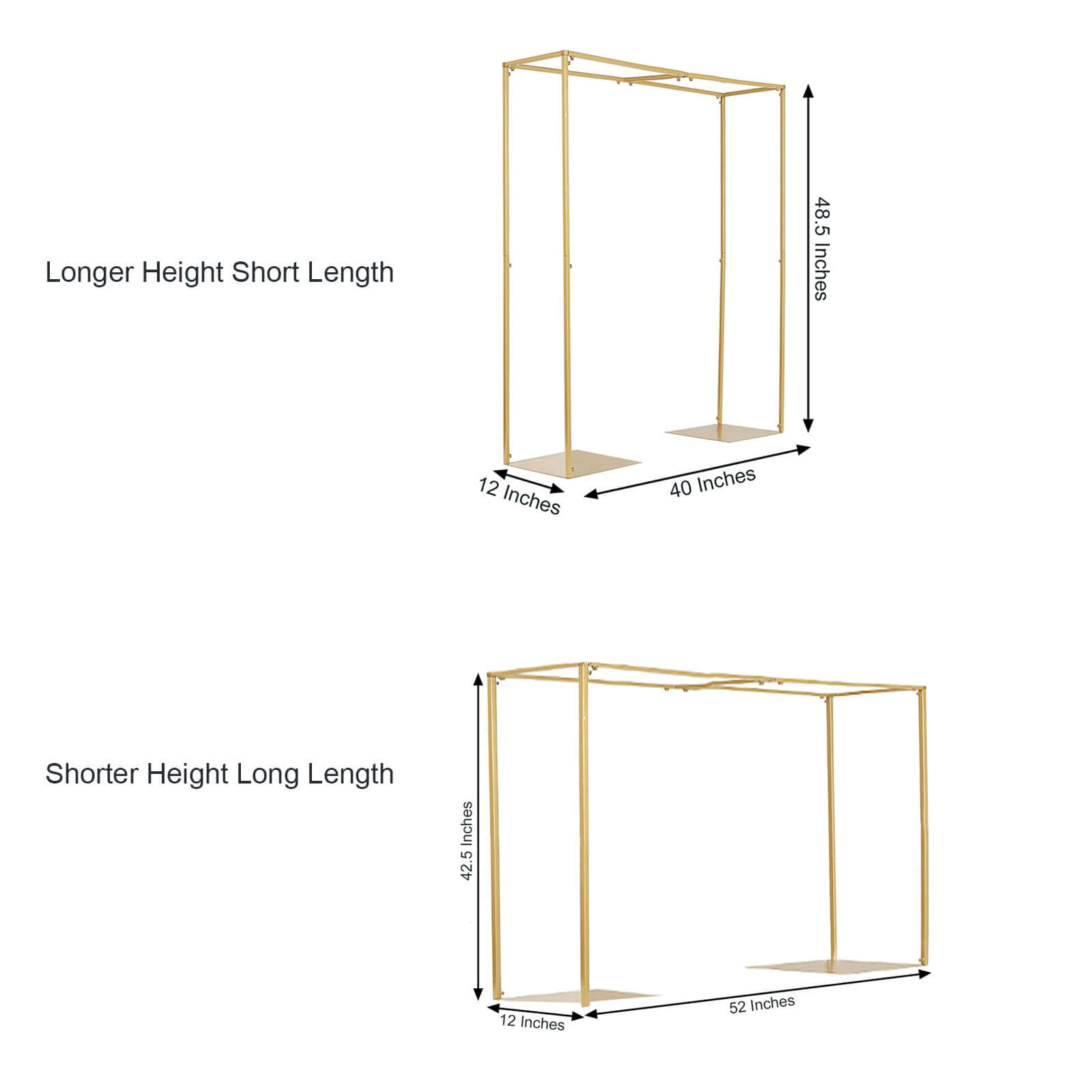 Adjustable Flower Arch Gold Metal Over-The-Table Frame - Wedding Display 48" Tall