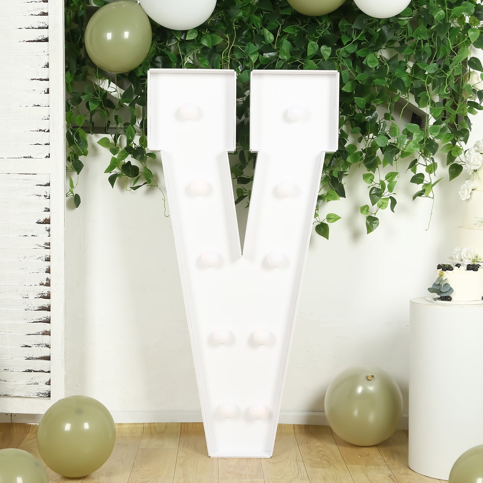 Giant LED Marquee Light Up Letter "V", White 4ft Pre-Cut Foam Board with 10 Warm White Battery Operated LEDs, Glue Gun and Sticks