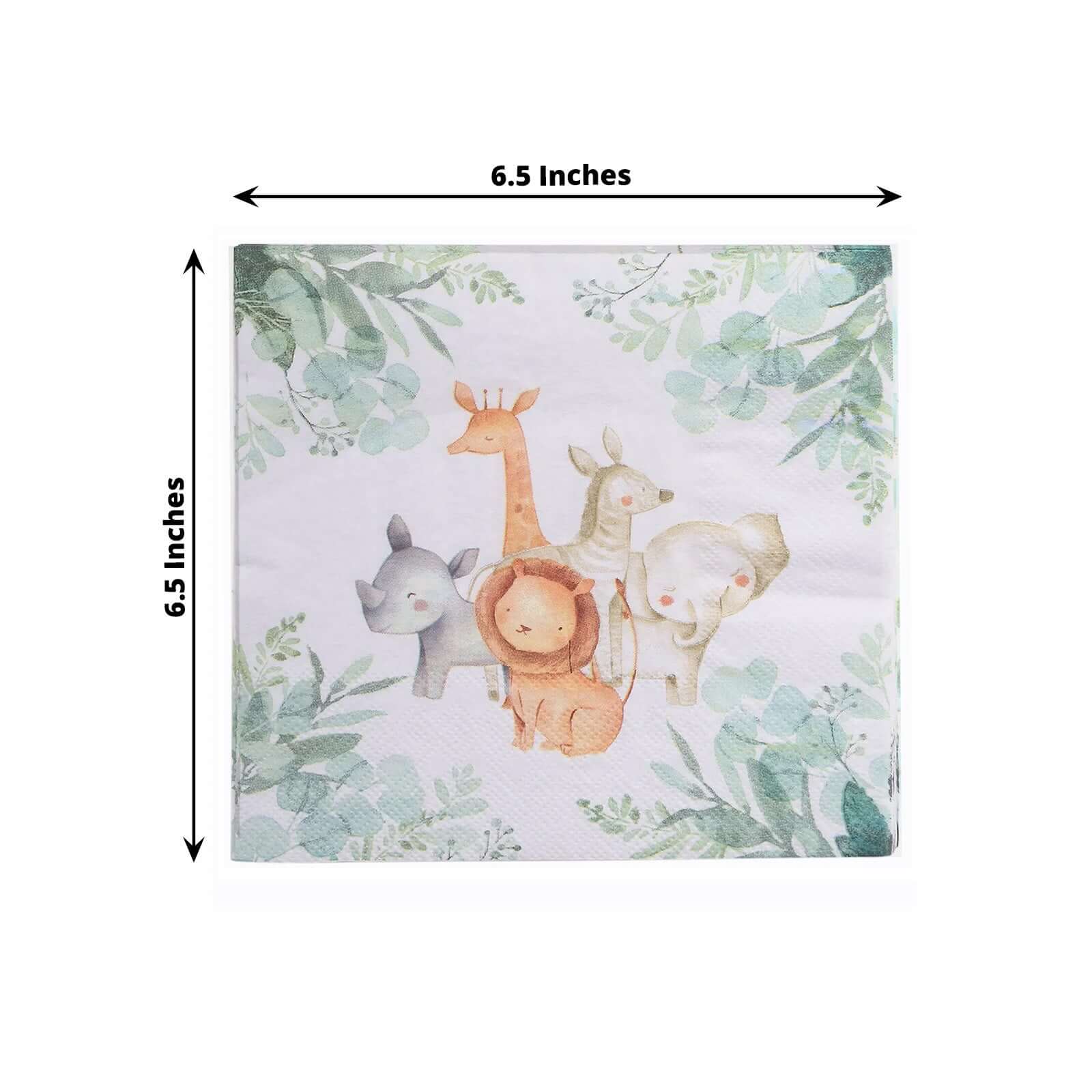 20-Pack Paper Beverage Napkins with Safari Animal Print - Jungle Theme 2 Ply Disposable Party Napkins 6.5"x6.5" 18GSM