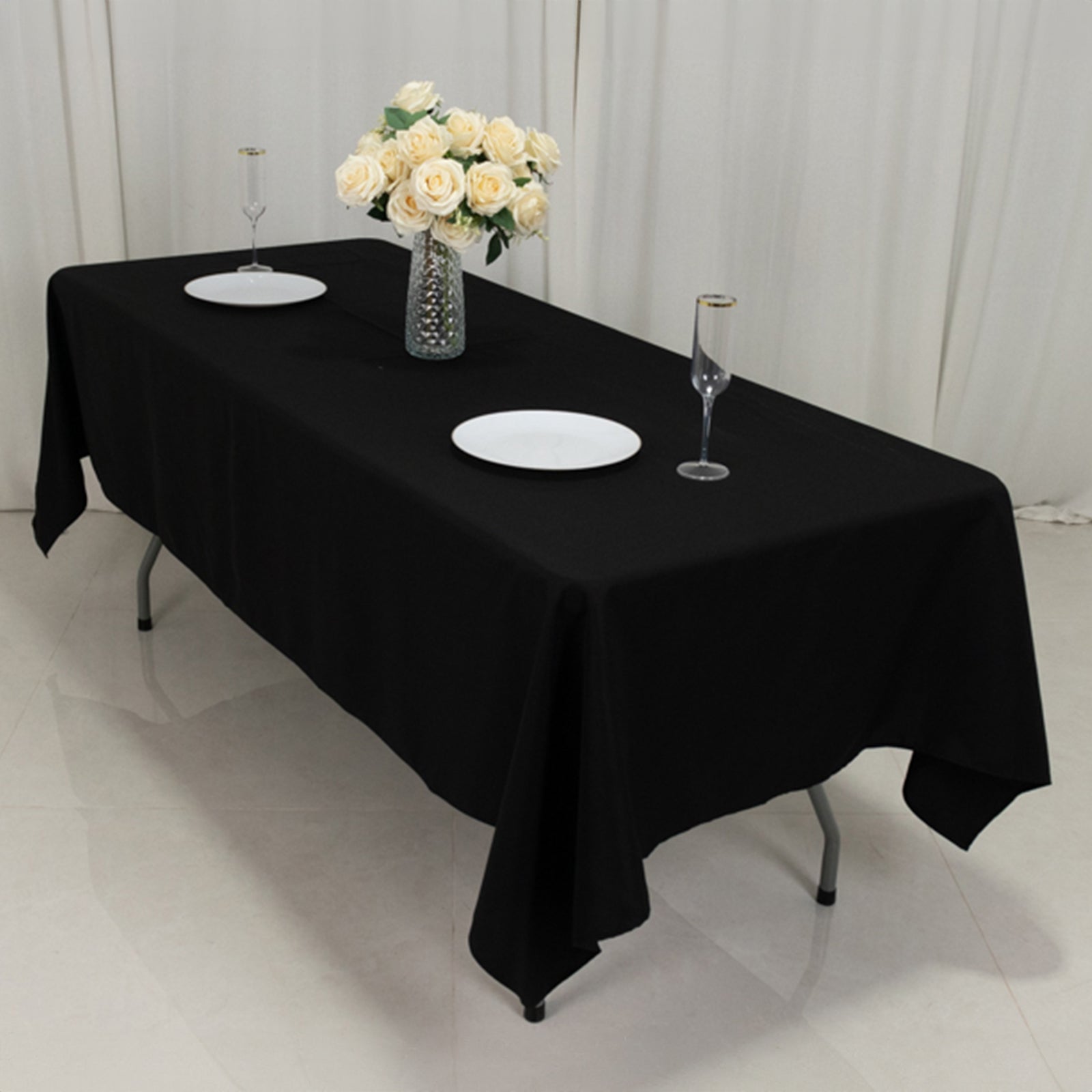 Fire Retardant Premium Polyester 60"x102" Rectangular Tablecloth Black - High-Performance Table Cover