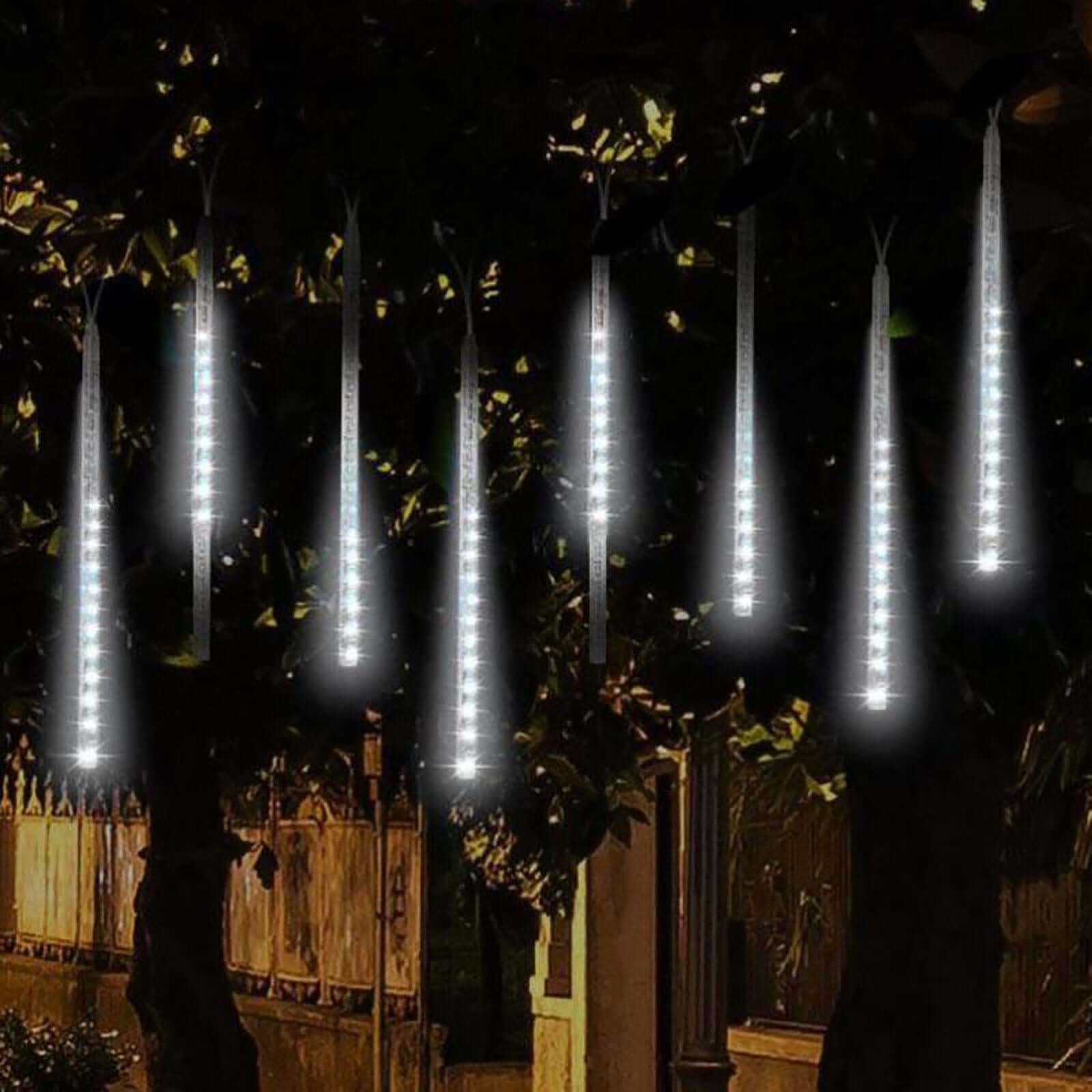 8 Tubes LED Hanging String Lights Icicle Design Clear - Waterproof Snowfall Effect 12"