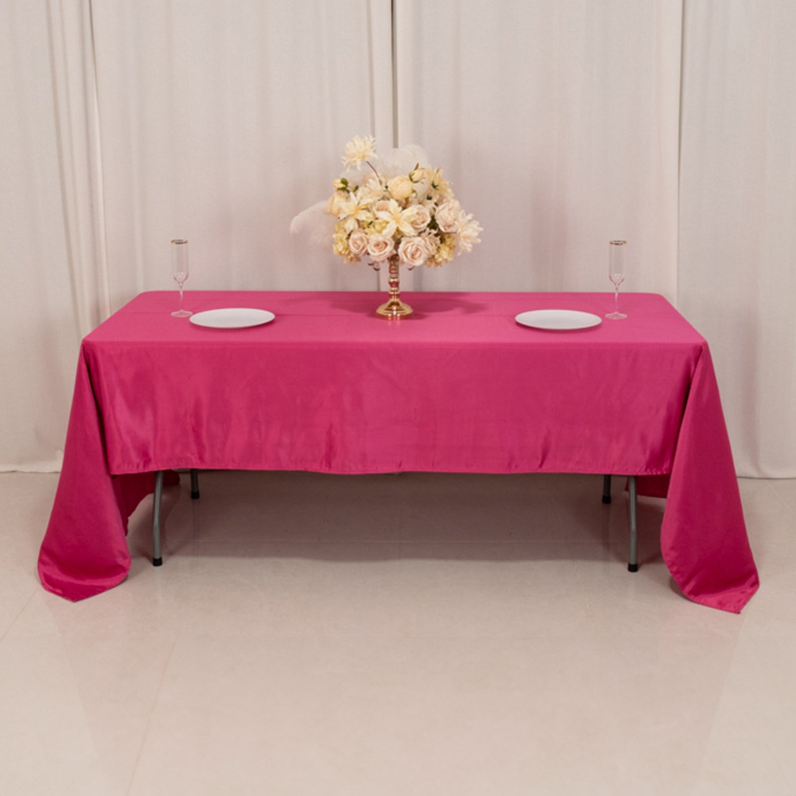 Lamour Satin 60"x126" Rectangle Tablecloth Fuchsia - Soft & Silk-Like Table Cover