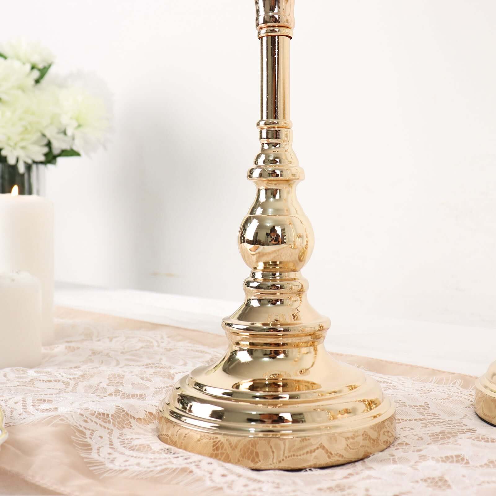 Set of 3 Crystal Beaded Goblet Votive Candle Holder Stands Gold - Tea Light Centerpiece 18", 16", 14"