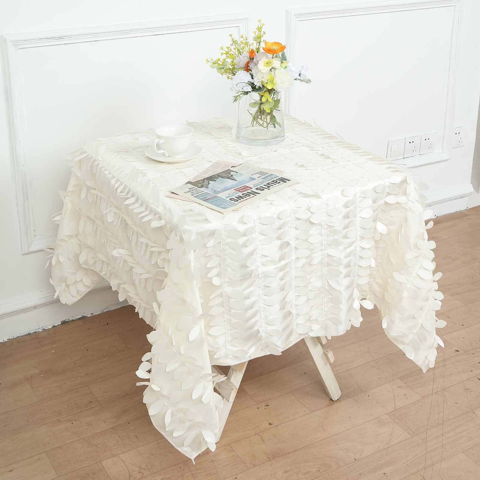 Taffeta 54"x54" Square Tablecloth Ivory 3D Leaf Petal Table Cover