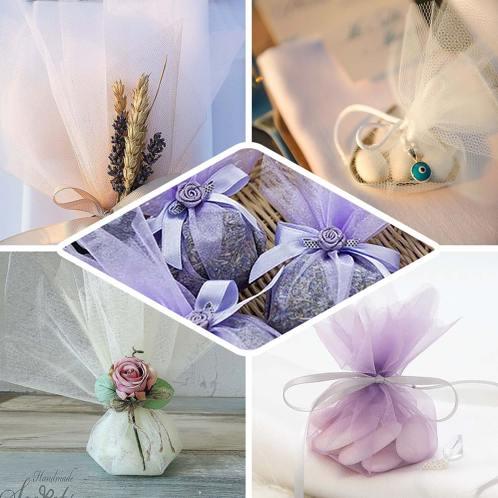 25 Pack 9" Natural Sheer Nylon Tulle Circles Favor Wrap Craft Fabric, DIY Candy Favor Wraps