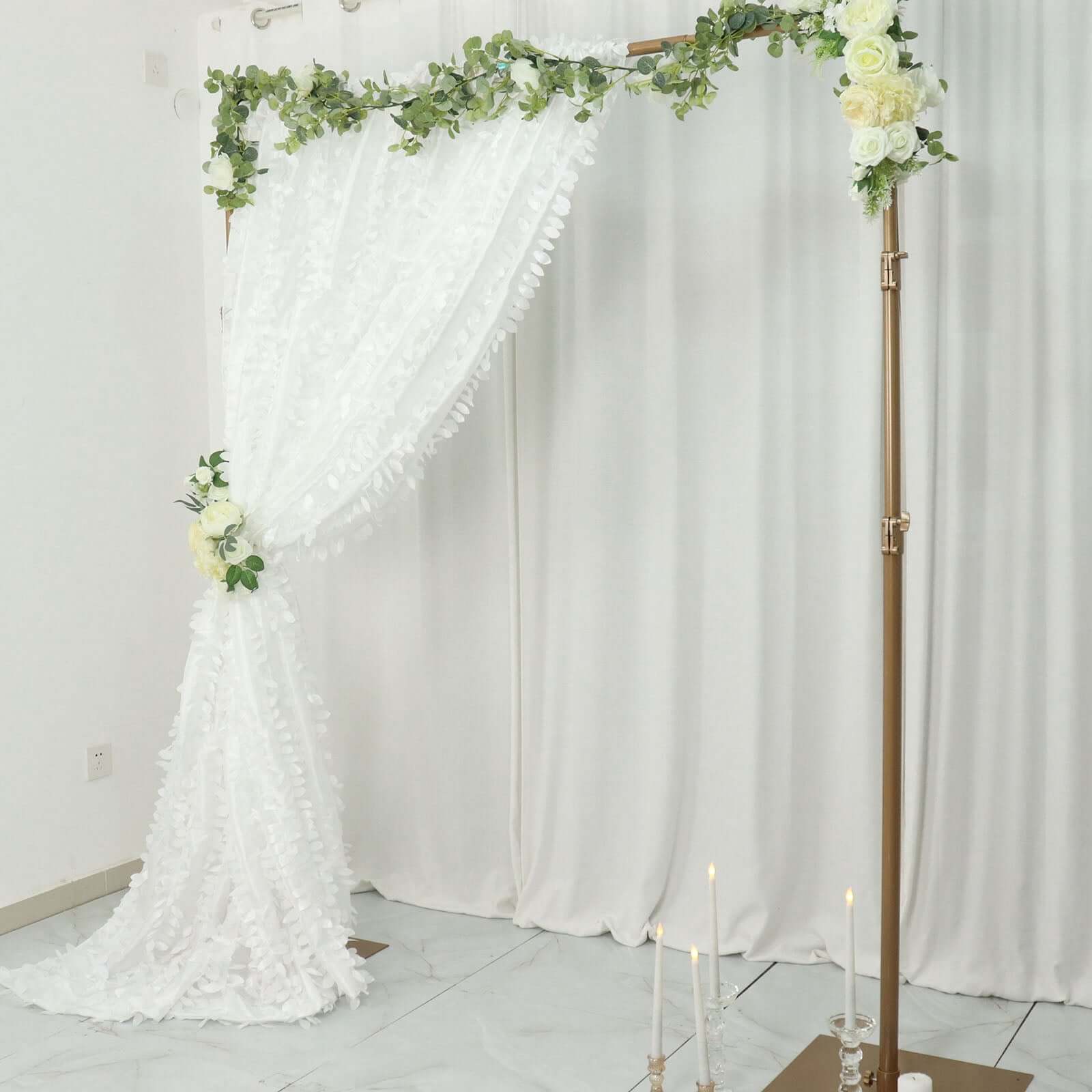 8ftx8ft White 3D Leaf Petal Taffeta Event Curtain Drapes, Backdrop Event Panel With Rod Pocket