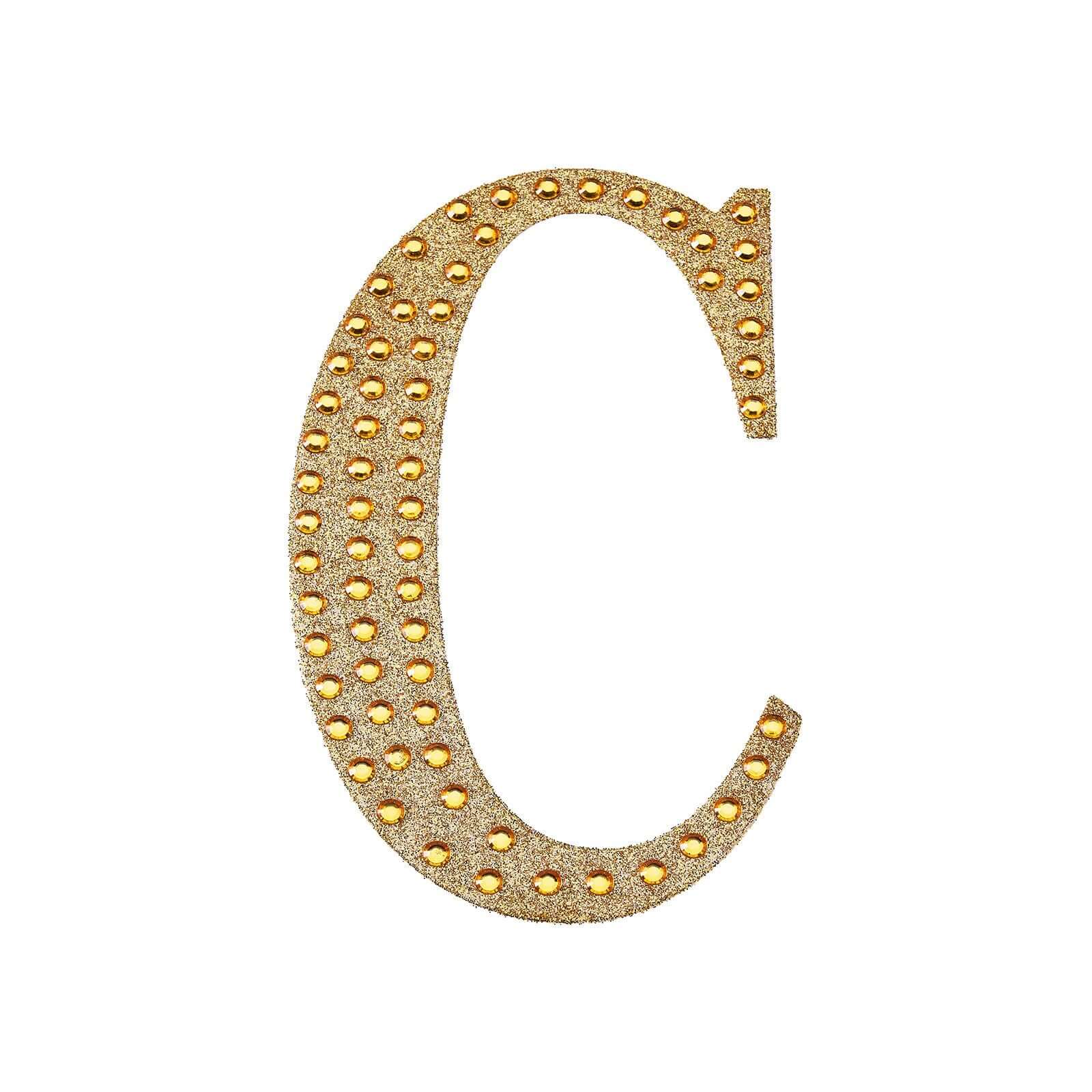 Decorative Rhinestone Alphabet "C" Letter Stickers, Glitter Adhesive Craft Letters Gold DIY Sparkle Embellishments 8"