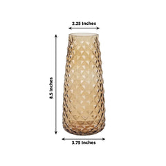6-Pack Glass Urn Vases Amber Gold with Diamond Crystal Cut Pattern - Stylish Decorative Design for Event Decor 8.5"