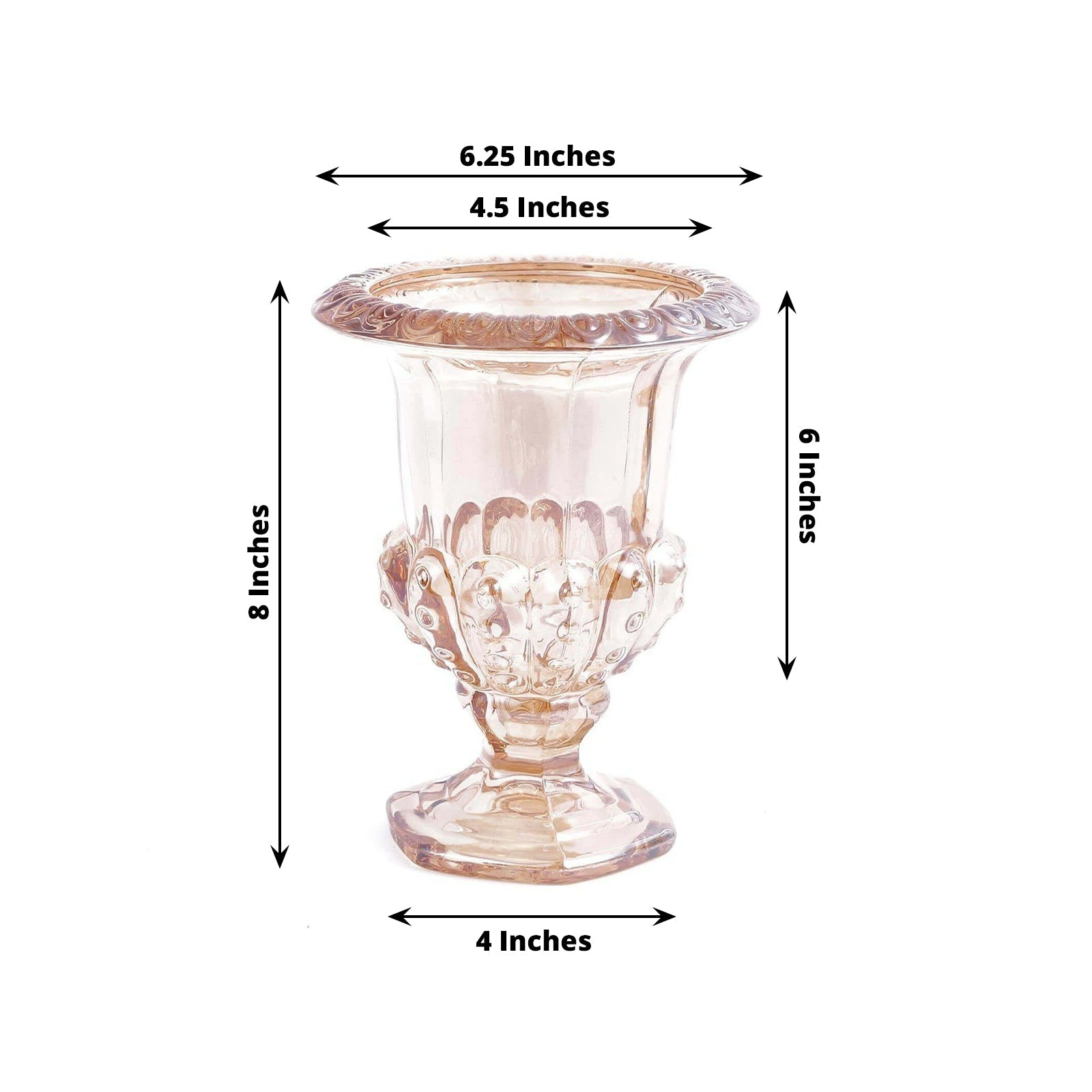 2-Pack Glass Mini Pedestal Flower Vases in Classic Roman Urn Style Amber Gold - Sophisticated Wedding Table Centerpieces 8"