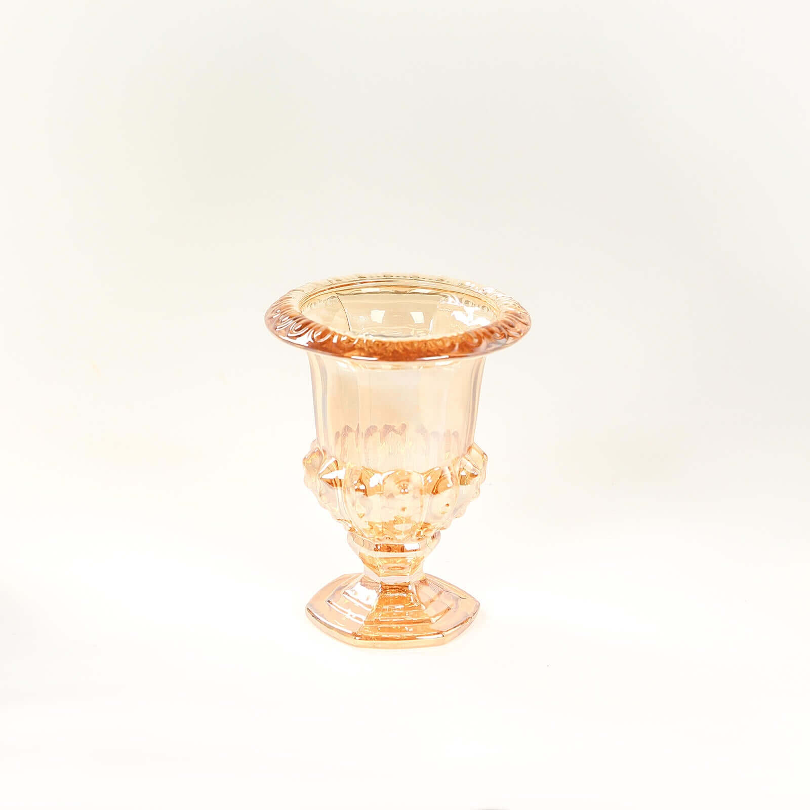 2-Pack Glass Mini Pedestal Flower Vases in Classic Roman Urn Style Amber Gold - Sophisticated Wedding Table Centerpieces 8"
