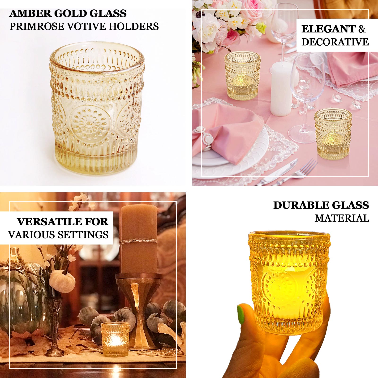 6-Pack Clear Glass Votive Tealight Holders - Stylish Primrose Design for Weddings & Décor
