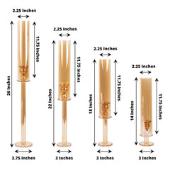 Set of 4 Crystal Glass Hurricane Taper Candle Holders, Decorative Tall Candle Stands Amber Gold Cylinder Chimney Tubes 14", 18", 22", 26"