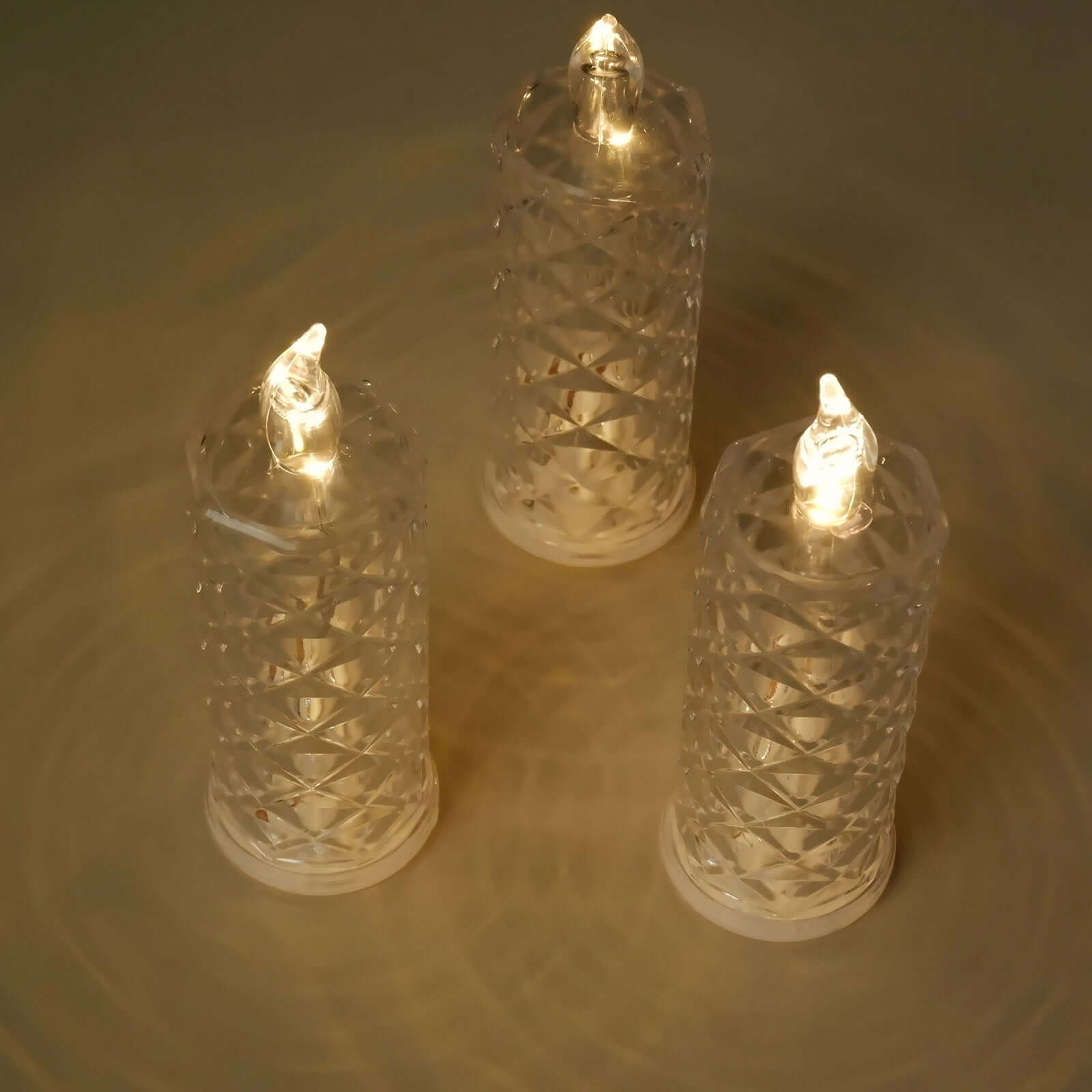 3-Pack LED Flameless Candle Lights Rose Halo Acrylic Diamond Pattern Warm White - Pillar Lamps 6"