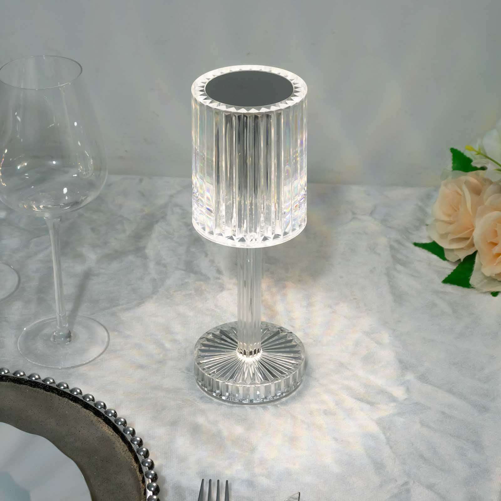 LED Acrylic Table Lamp Cylinder Design Color Changing - Rechargeable Cordless RGB Touch Control Light 10"