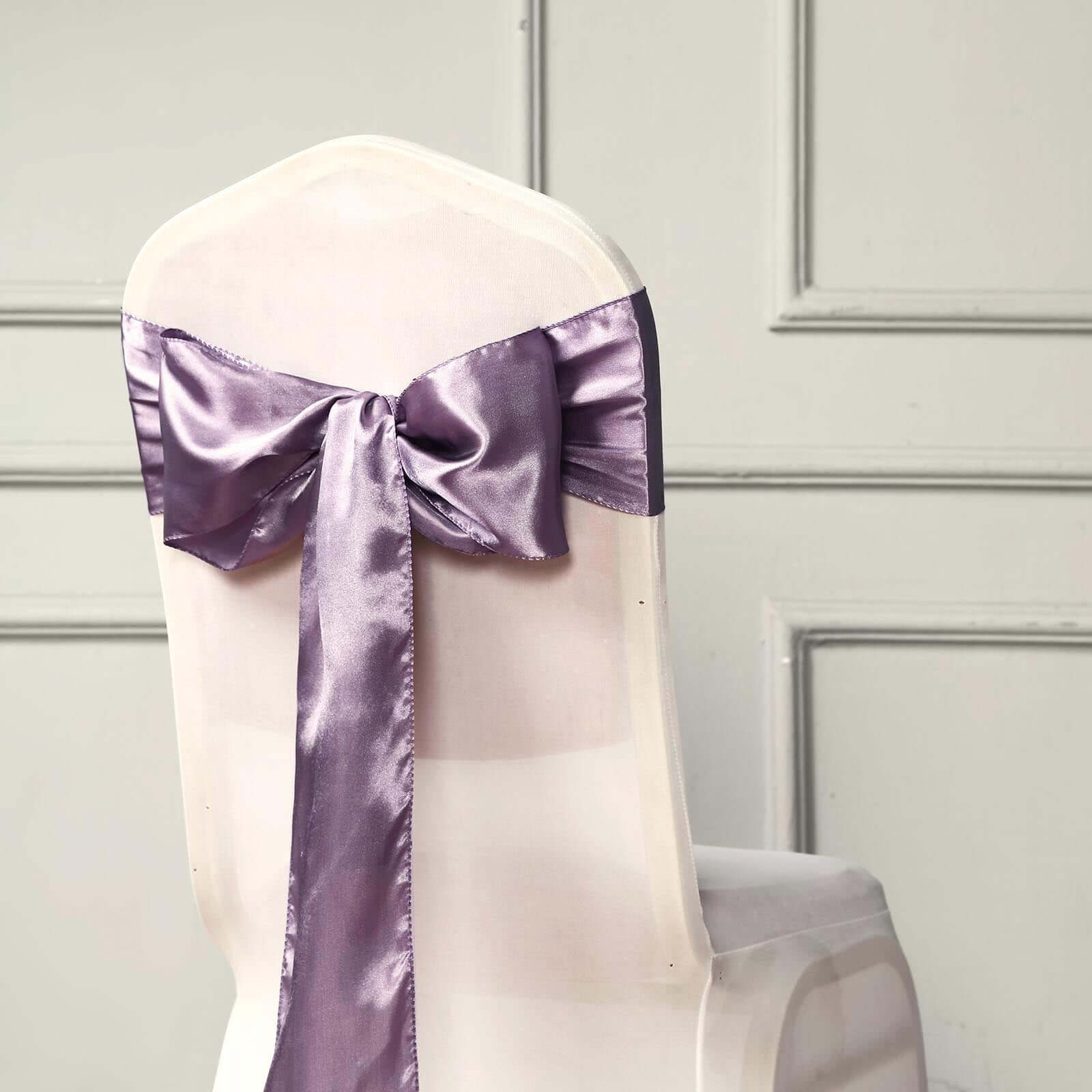 5 Pack Satin Chair Sashes Violet Amethyst - Durable Chair Bows with Shiny Finish 6"x106"
