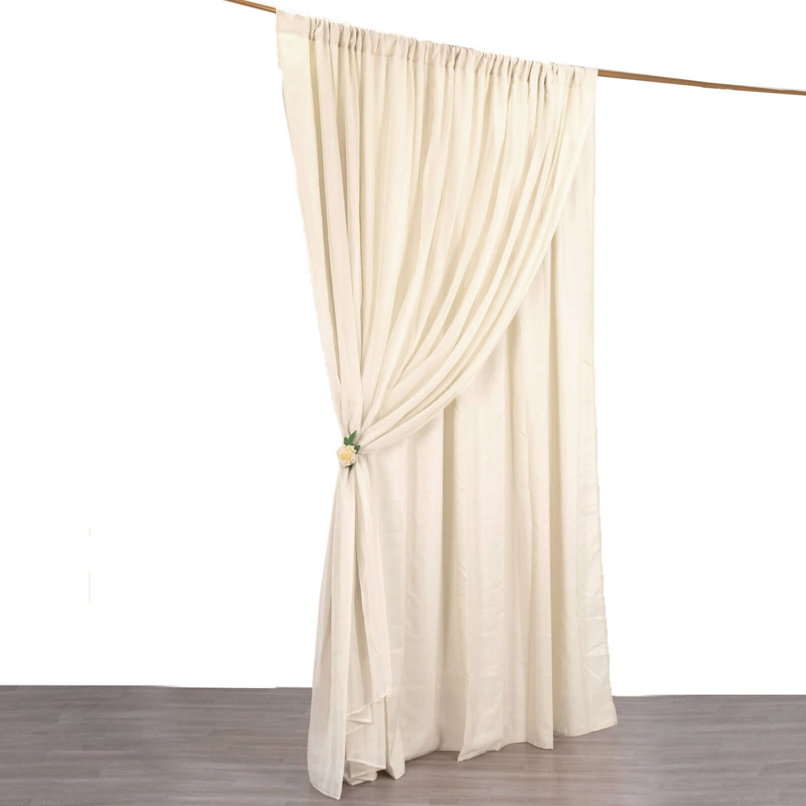 Beige Chiffon Polyester Event Curtain Drapes, Dual Layer Divider Backdrop Curtain Panels with Rod Pockets - 10ftx10ft