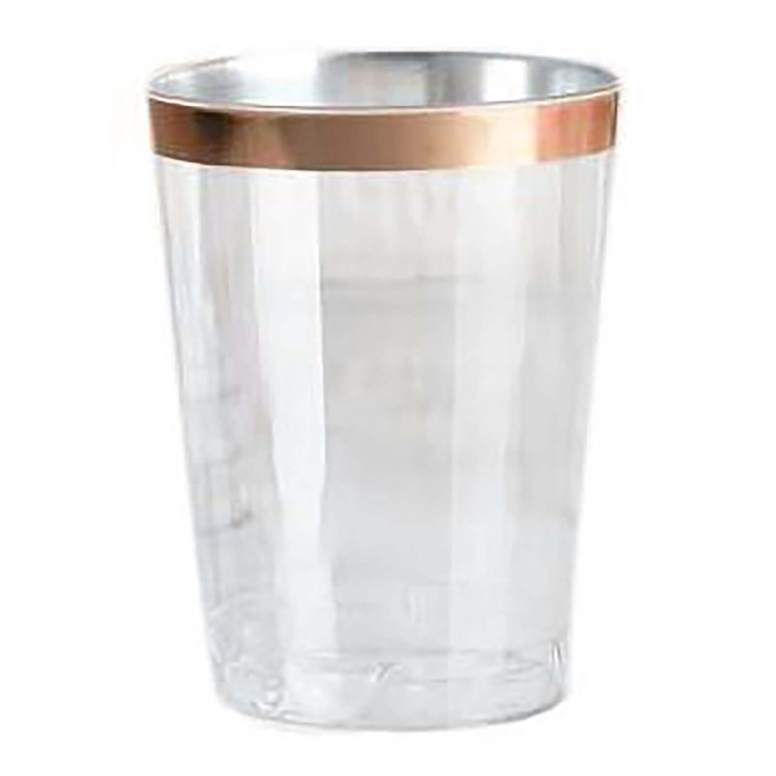 12-Pack Plastic Party Cups Clear with Rose Gold Rim - Durable Disposable Tumblers for Banquets & Special Occasions 10oz