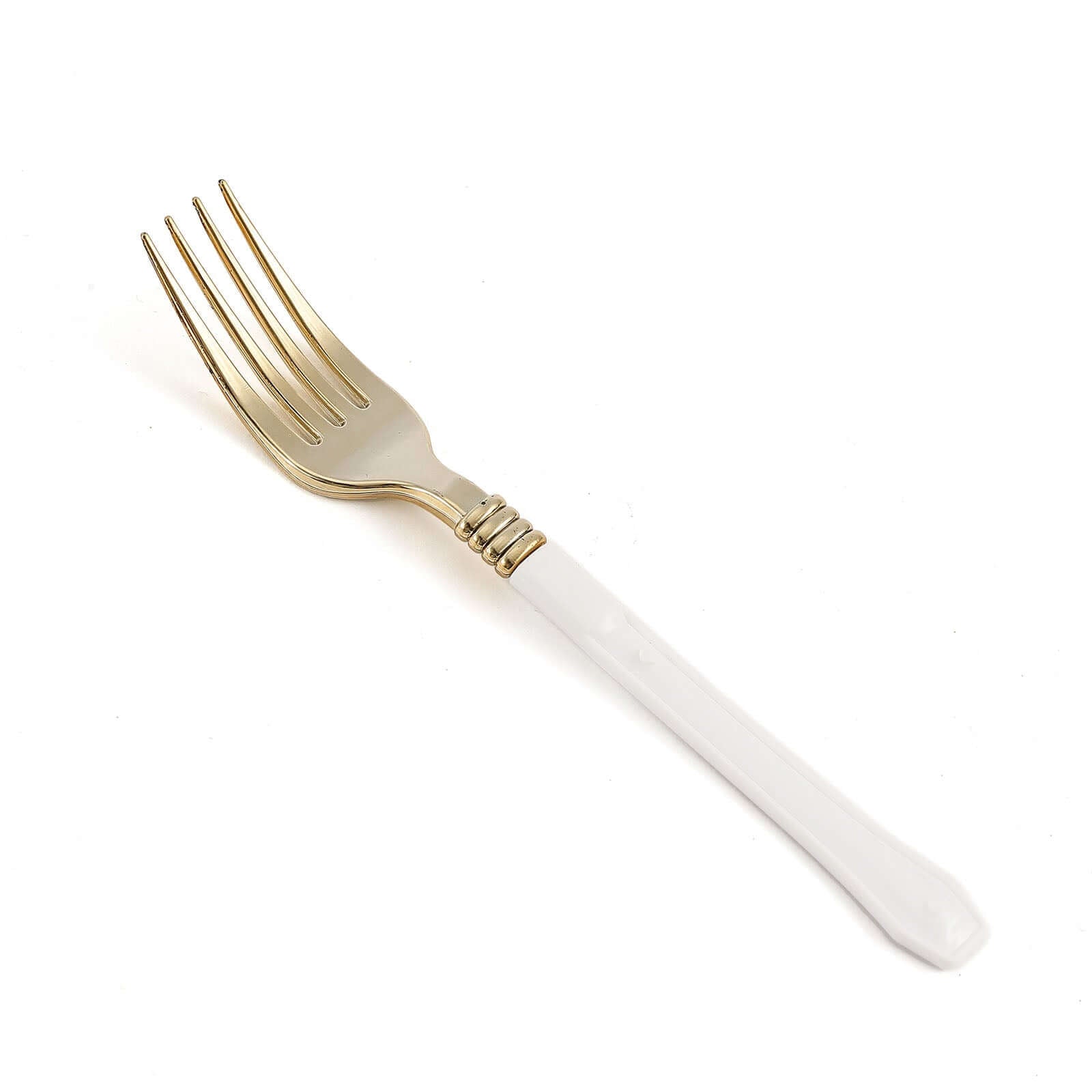 24-Pack Plastic Forks Gold with White Handles - Durable Food Safe Disposable Silverware for Lunch Buffets & Catering Services 7"