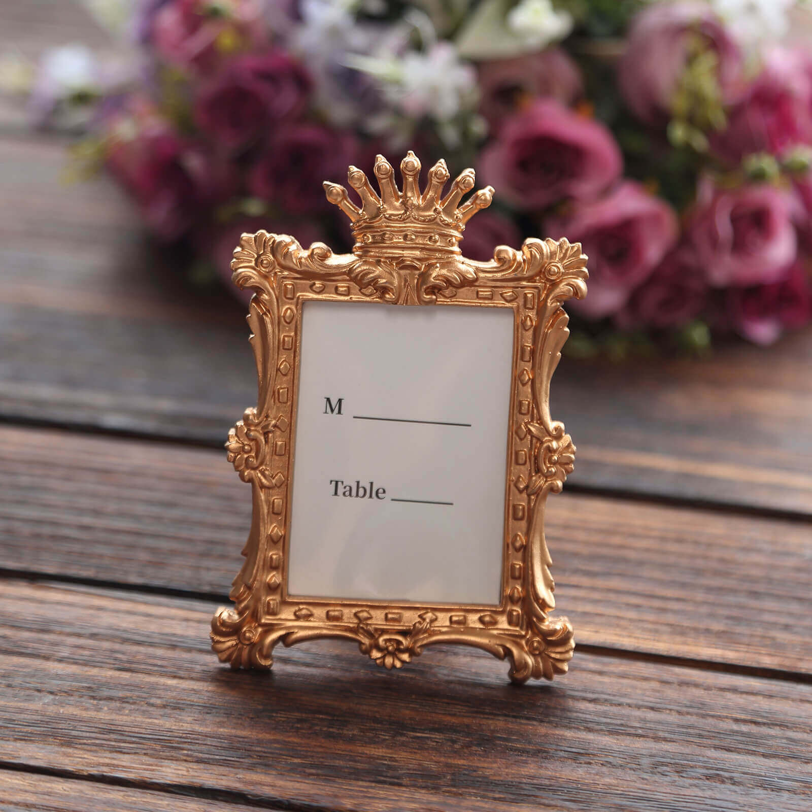 4-Pack Picture Frames Gold Resin Vintage Crown Design Rectangle - Mini Photo Frame Wedding Place Card Holders & Party Favors 4.5"x3"