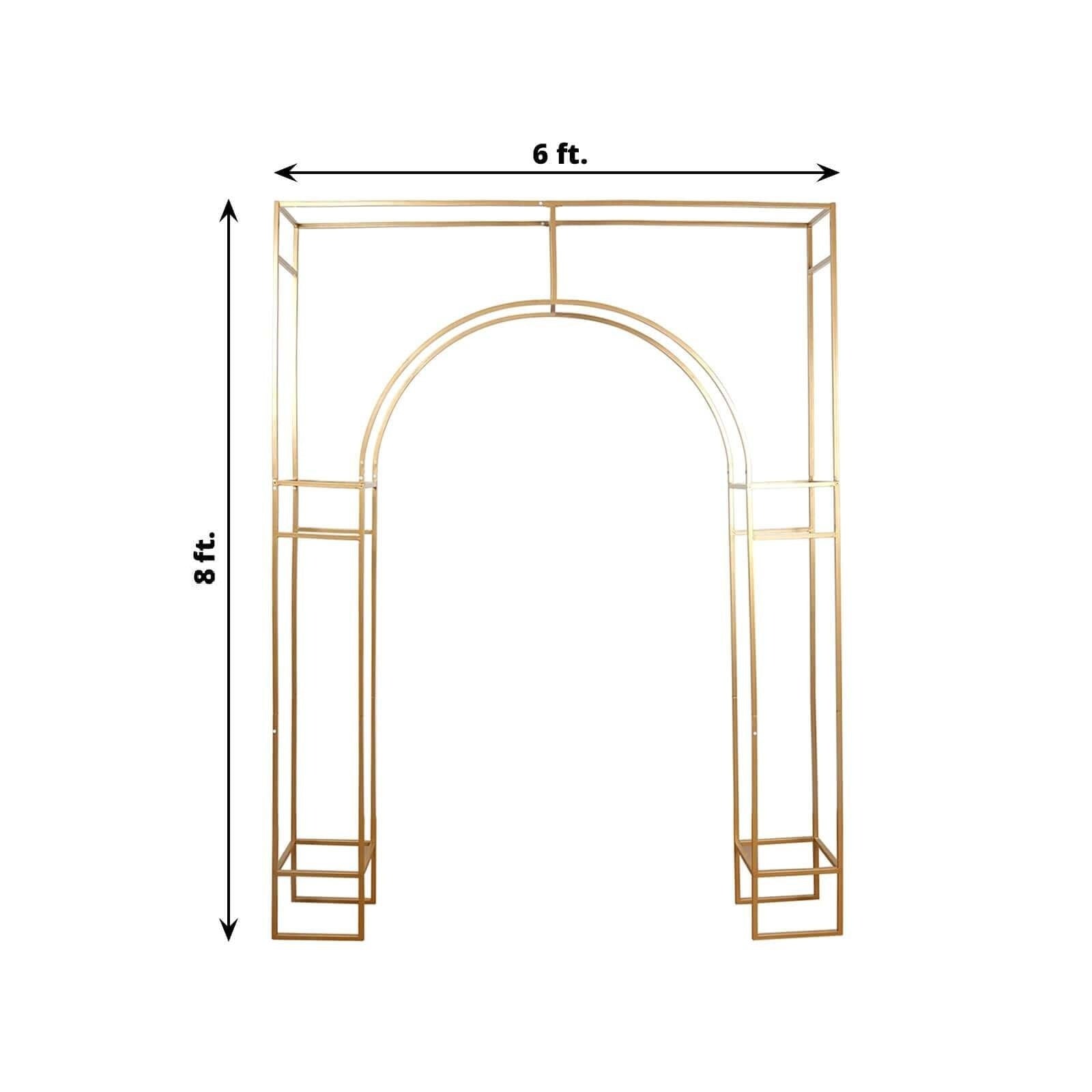 8ft Heavy Duty Gold Metal Rectangular Wedding Arch in Arc de Triomphe Style, 3D Floral Balloon Frame Backdrop Stand