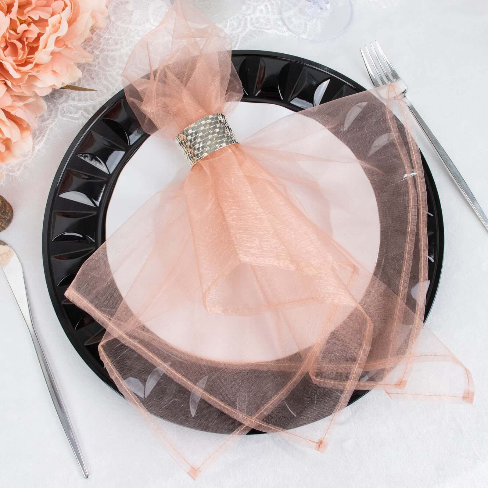 10 Pack Organza 23"x23" Napkins Dusty Rose - Sheer Cloth Napkins