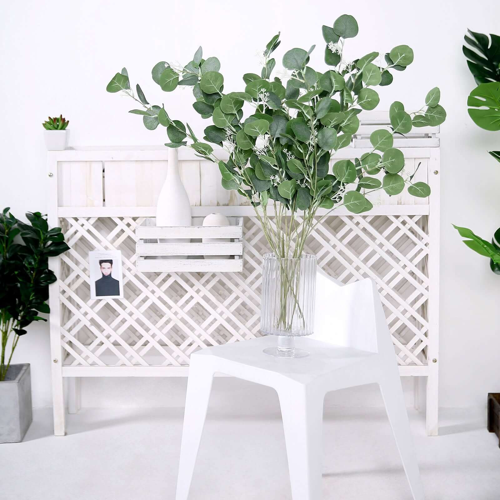 2 Bushes 40" Tall Green Artificial Eucalyptus Branches, Faux Plants