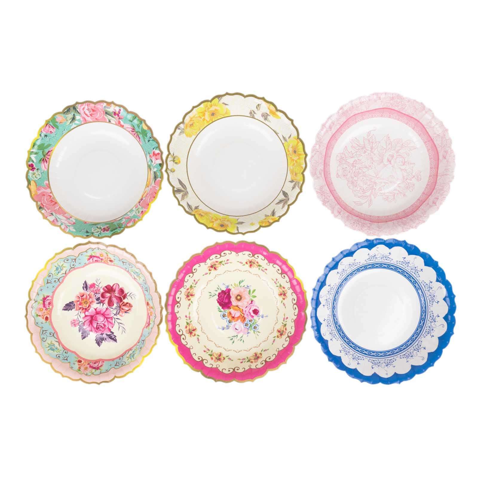 24-Pack Paper Dessert Bowls Vintage Mixed Floral Design Round - Ideal for Parties and Salads 7" 300 GSM