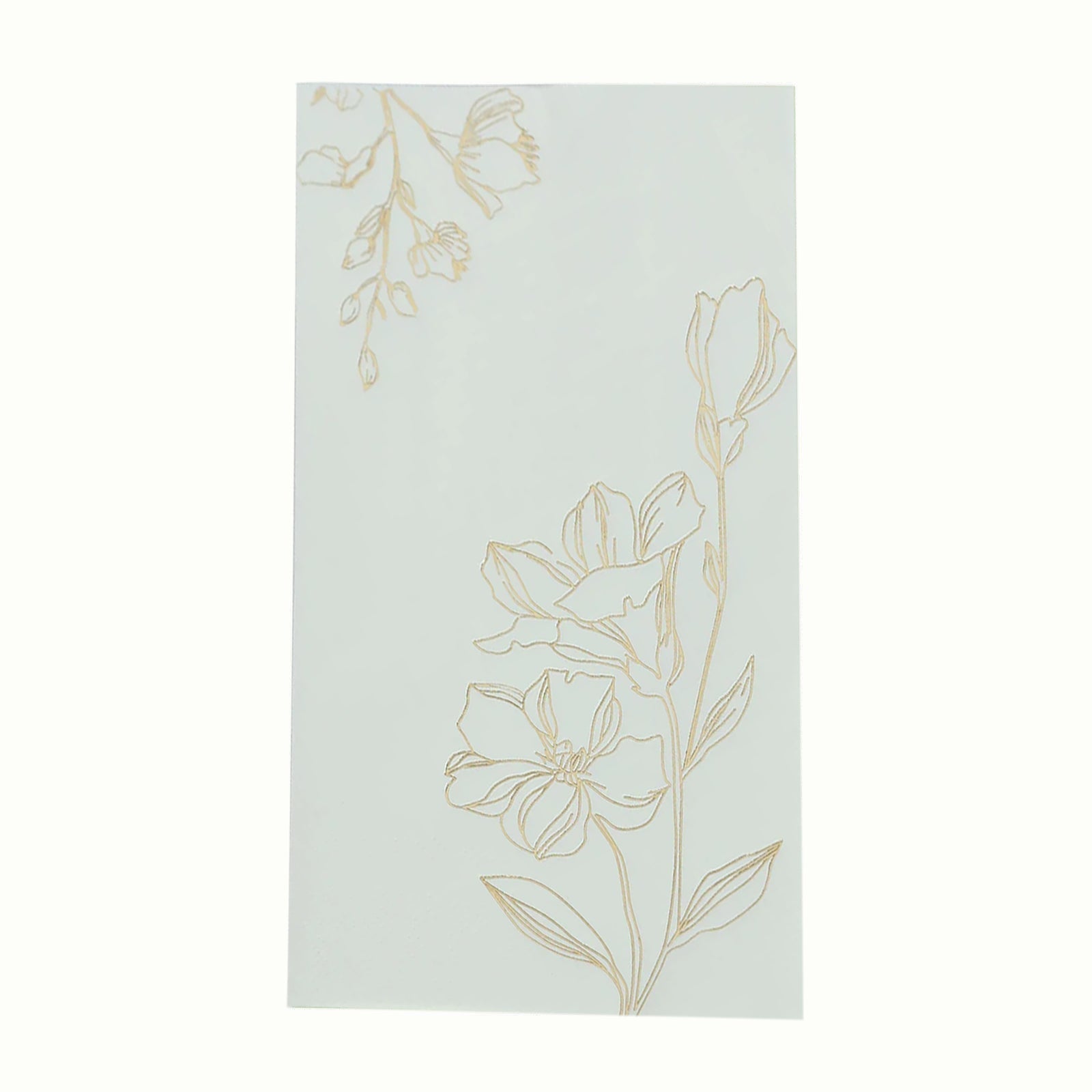 50 Pack White 2-Ply Paper Party Napkins with Gold Lilly Flowers Print, Highly Absorbent Soft Disposable Dinner Napkins