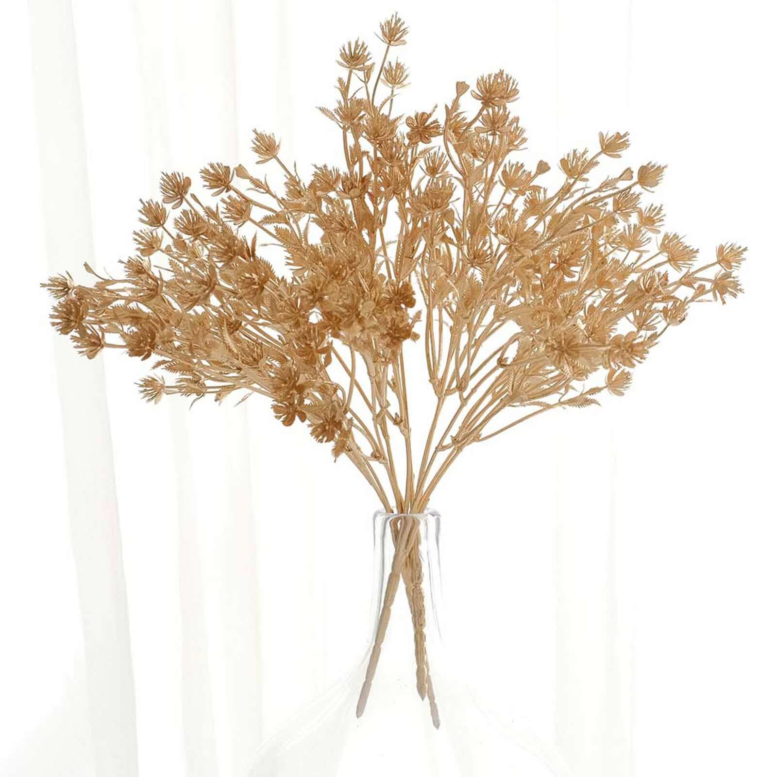 4-Pack Artificial Baby's Breath Flower Bouquet Metallic Gold for Event Decor & Centerpieces 13"