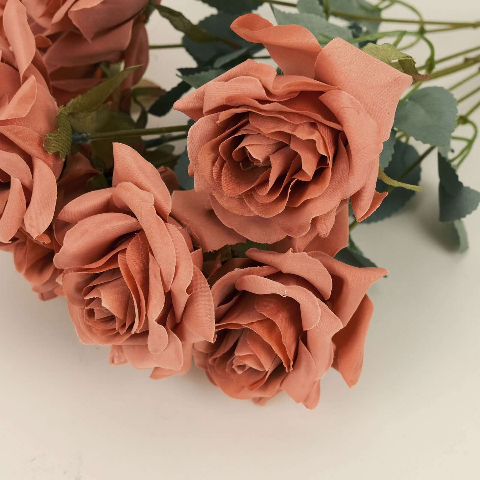 2 Bouquets 17" Terracotta (Rust) Real Touch Artificial Silk Rose Flower Bushes